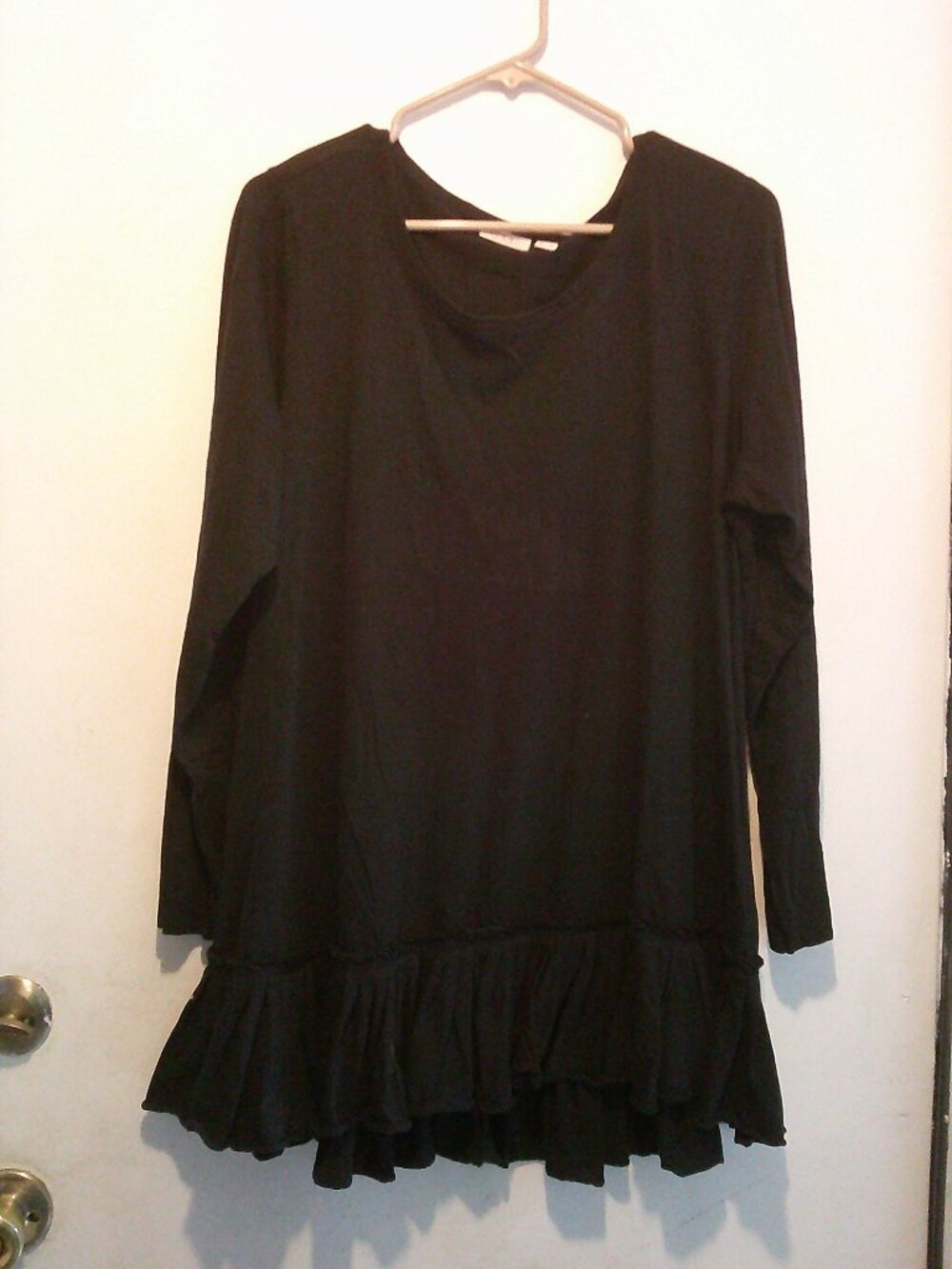 LOGO by Lori Goldstein Black Tunic Tee Slub Knit Ruffle Hem Womens Size 1X